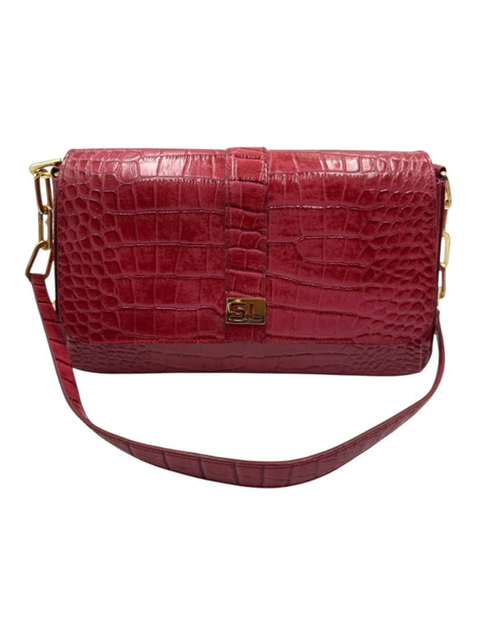 Susan Lucci Pink Print Patent Leather Flap Croc Embossed Shoulder Strap Bag Pink Print / Small