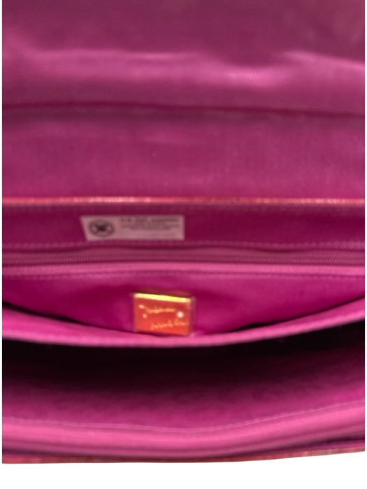 Susan Lucci Pink Print Patent Leather Flap Croc Embossed Shoulder Strap Bag Pink Print / Small