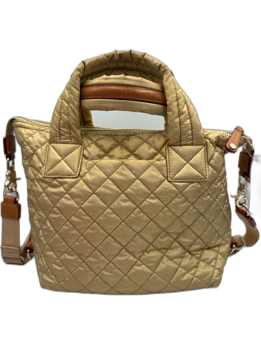 MZ Wallace Gold Nylon Quilted Top Handles Crossbody Strap Bag Gold / S