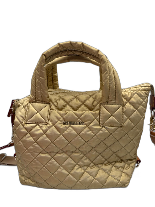 MZ Wallace Gold Nylon Quilted Top Handles Crossbody Strap Bag Gold / S