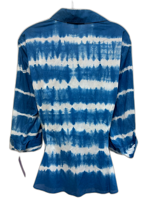 Lafayette 148 Size 18 Blue & White Cotton Long Sleeve Tie Dye Buttons Top Blue & White / 18