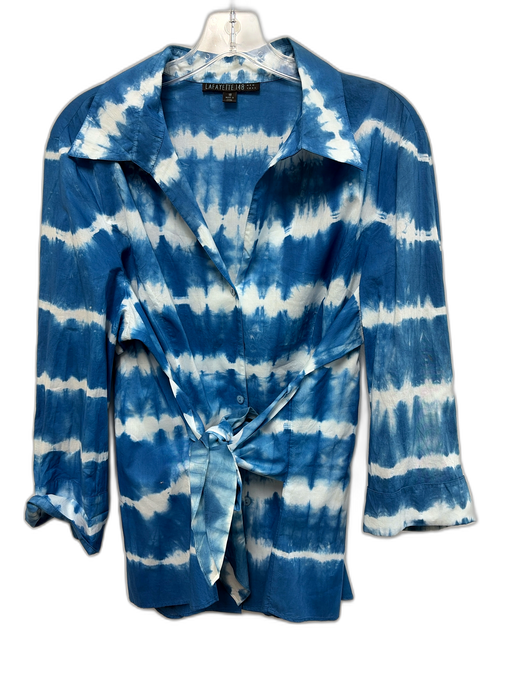 Lafayette 148 Size 18 Blue & White Cotton Long Sleeve Tie Dye Buttons Top Blue & White / 18