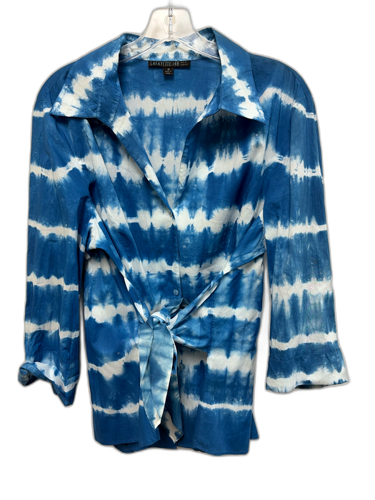 Lafayette 148 Size 18 Blue & White Cotton Long Sleeve Tie Dye Buttons Top Blue & White / 18