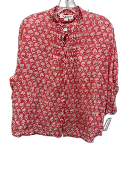 India Collection Emerson Fry Size One Size Pink & Beige Cotton Floral Print Top Pink & Beige / One Size