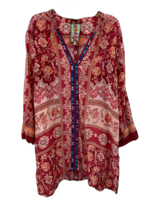 Johnny Was Size XL Pink, Blue, Orange Cupra Rayon Long Sleeve Abstract Print Top Pink, Blue, Orange / XL