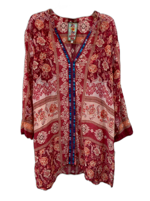 Johnny Was Size XL Pink, Blue, Orange Cupra Rayon Long Sleeve Abstract Print Top Pink, Blue, Orange / XL