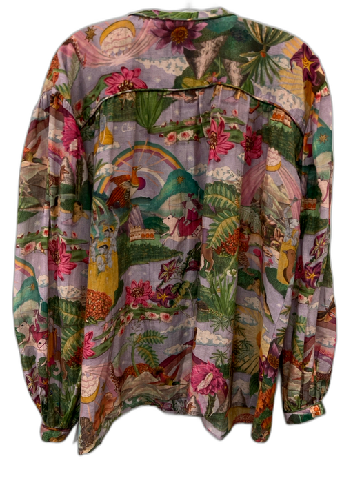 Chufy Size M Purple, Green, Multi Cotton & Silk Long Sleeve Flora & Fauna Top Purple, Green, Multi / M