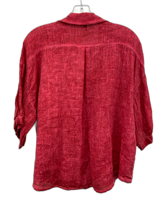 Inizio Size M Red Linen Short Sleeve Buttons Buttons Top Red / M