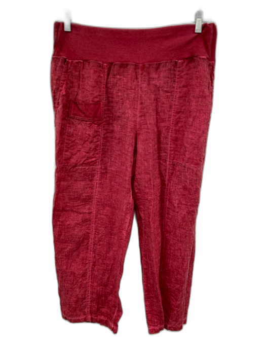 Inizio Size M Red Linen Short Sleeve Buttons Buttons Top Red / M