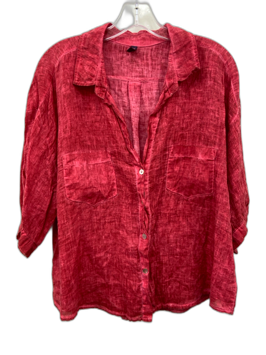Inizio Size M Red Linen Short Sleeve Buttons Buttons Top Red / M
