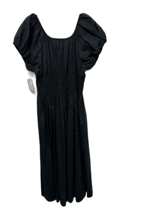 Doen Size XL Black Cotton Short Puff Sleeve Smocked Waist Midi Dress Black / XL