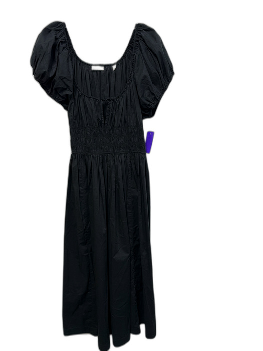 Doen Size XL Black Cotton Short Puff Sleeve Smocked Waist Midi Dress Black / XL