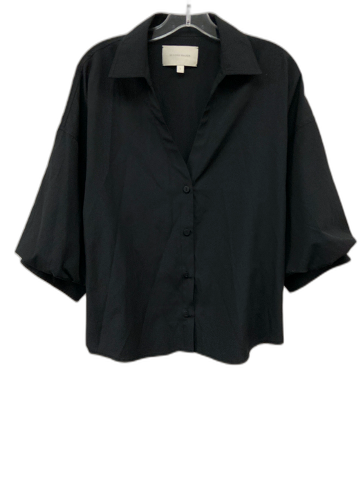 Brochu Walker Size L Black Polyester & Cotton Puff 1/2 Sleeve Split Neck Top Black / L