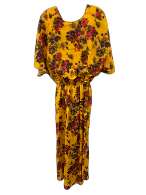 Jim Thompson Size 10 Yellow, Purple, Pink Cotton & Silk Short Sleeve Midi Dress Yellow, Purple, Pink / 10