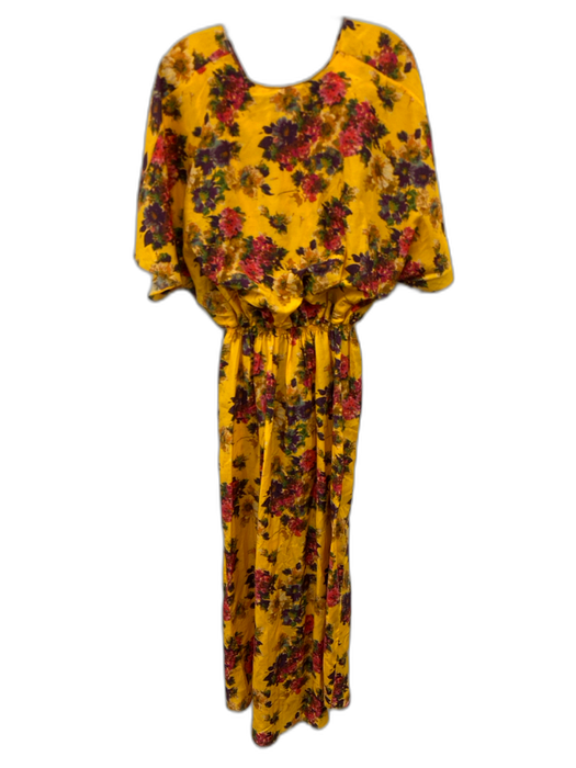 Jim Thompson Size 10 Yellow, Purple, Pink Cotton & Silk Short Sleeve Midi Dress Yellow, Purple, Pink / 10