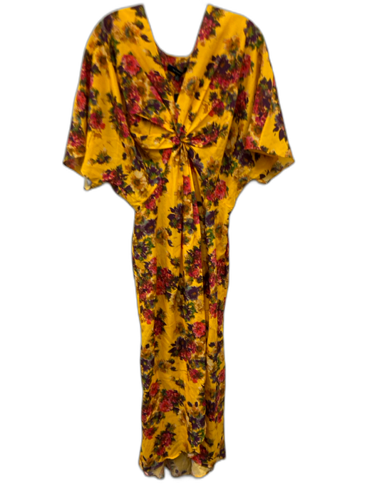 Jim Thompson Size 10 Yellow, Purple, Pink Cotton & Silk Short Sleeve Midi Dress Yellow, Purple, Pink / 10