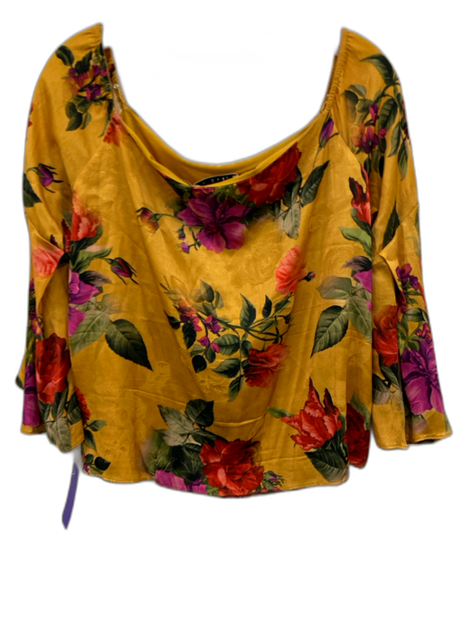 Alice + Olivia Size L Yellow, Red, & Multi Cupro & Viscose 1/2 Bell Sleeve Top Yellow, Red, & Multi / L