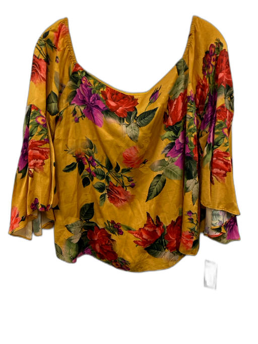 Alice + Olivia Size L Yellow, Red, & Multi Cupro & Viscose 1/2 Bell Sleeve Top Yellow, Red, & Multi / L
