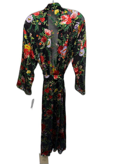Alice + Olivia Size M/L Black, Red, Green Viscose & Silk Long Sleeve Wrap Robe Black, Red, Green / M/L