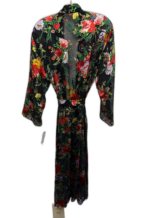 Alice + Olivia Size M/L Black, Red, Green Viscose & Silk Long Sleeve Wrap Robe Black, Red, Green / M/L