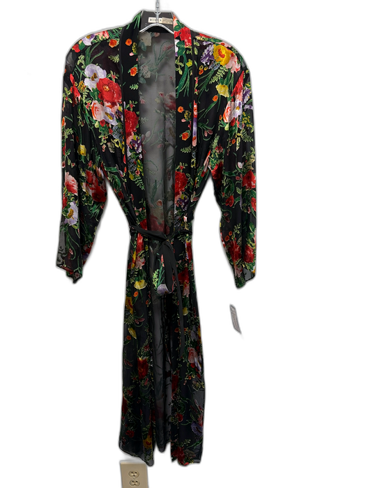 Alice + Olivia Size M/L Black, Red, Green Viscose & Silk Long Sleeve Wrap Robe Black, Red, Green / M/L