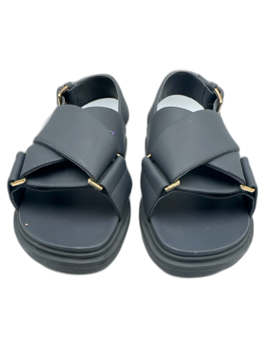 Marni Shoe Size 39 Slate Blue Leather Gold hardware Slingback Buckle Sandals Slate Blue / 39