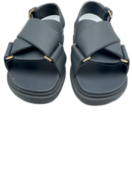 Marni Shoe Size 39 Slate Blue Leather Gold hardware Slingback Buckle Sandals Slate Blue / 39