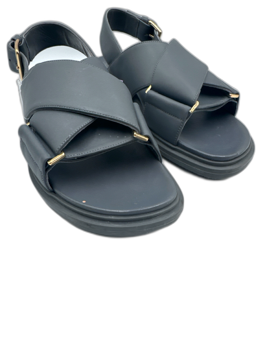Marni Shoe Size 39 Slate Blue Leather Gold hardware Slingback Buckle Sandals Slate Blue / 39