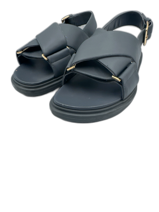 Marni Shoe Size 39 Slate Blue Leather Gold hardware Slingback Buckle Sandals Slate Blue / 39