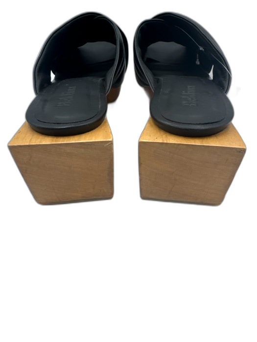 Beklina Shoe Size 8.5 Black Leather Criss Cross Peep Toe Wood Heel Mule Sandals Black / 8.5
