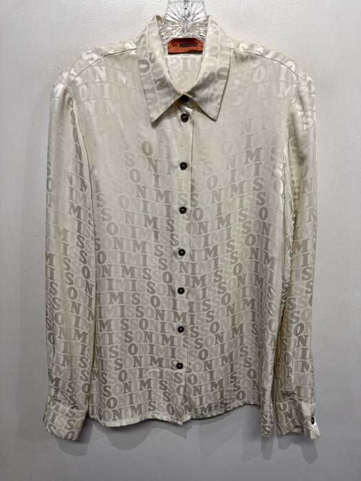 Missoni Size M / 44 Cream jaquard all over logo Long Sleeve Button Down Top