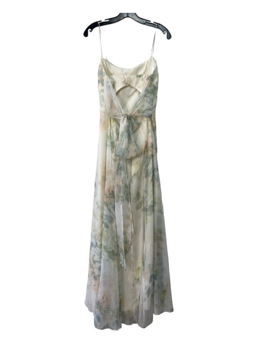 Jenny Yoo Size 10 Creme, Green & Peach Polyester Chiffon Floral Maxi Dress Creme, Green & Peach / 10