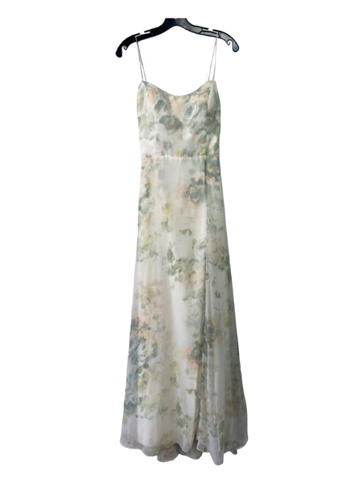 Jenny Yoo Size 10 Creme, Green & Peach Polyester Chiffon Floral Maxi Dress Creme, Green & Peach / 10