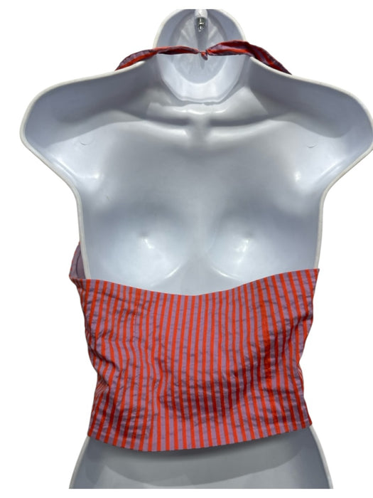 Alice + Olivia Size Medium Orange & Lavender Cotton Blend Stripe Cropped Top Orange & Lavender / Medium
