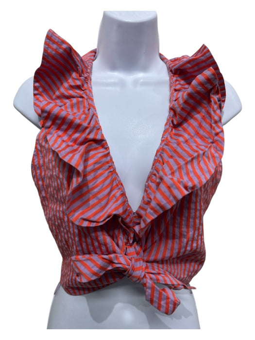 Alice + Olivia Size Medium Orange & Lavender Cotton Blend Stripe Cropped Top Orange & Lavender / Medium
