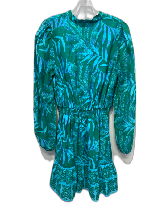 Lilly Pulitzer Size 4 Green & Blue Lyocell Long Sleeve Floral Print V Neck Dress Green & Blue / 4