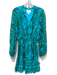 Lilly Pulitzer Size 4 Green & Blue Lyocell Long Sleeve Floral Print V Neck Dress Green & Blue / 4