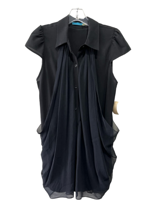 Alice + Olivia Size M Black Silk Blend Draped Cap Sleeve Button Down Dress Black / M
