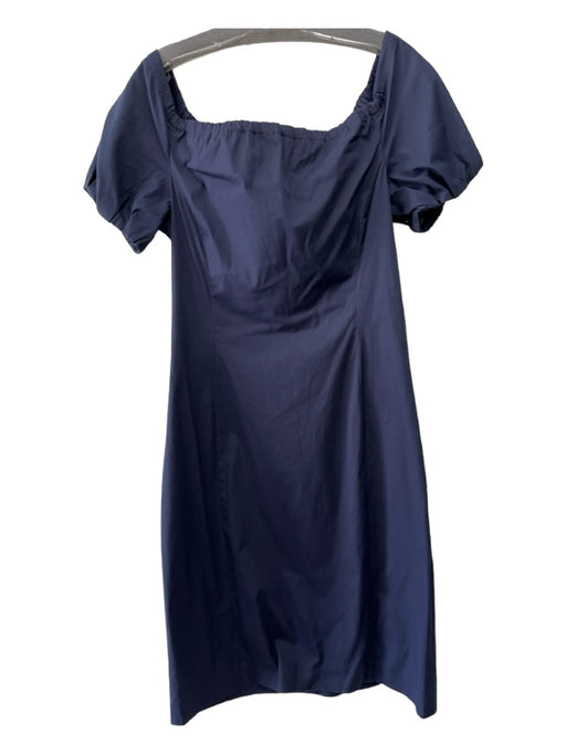 Prada Size 44 Navy Blue Cotton Blend Off Shoulder Puff Sleeve Seam Detail Dress Navy Blue / 44
