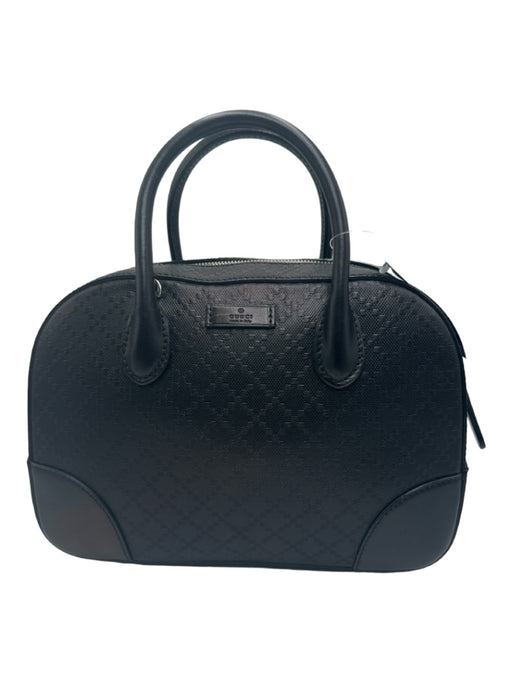 Gucci Black Leather Zip Close Top Handles Textured Bag Black / Small