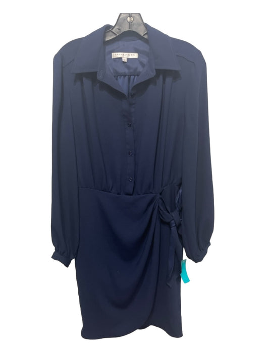 Trina Turk Size 6 Navy Polyester Blend Side Tie 1/2 Button Long Sleeve Dress Navy / 6