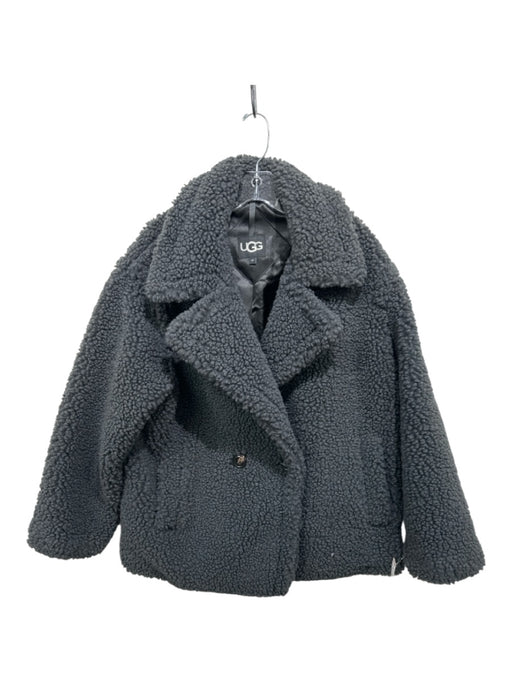 Ugg Size M Black Polyester Sherpa Collared Long Sleeve Coat Black / M