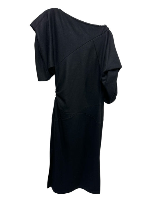 DAWEI Size 40 Black Wool Tulip Sleeve Solid Side Zip Maxi Dress Black / 40