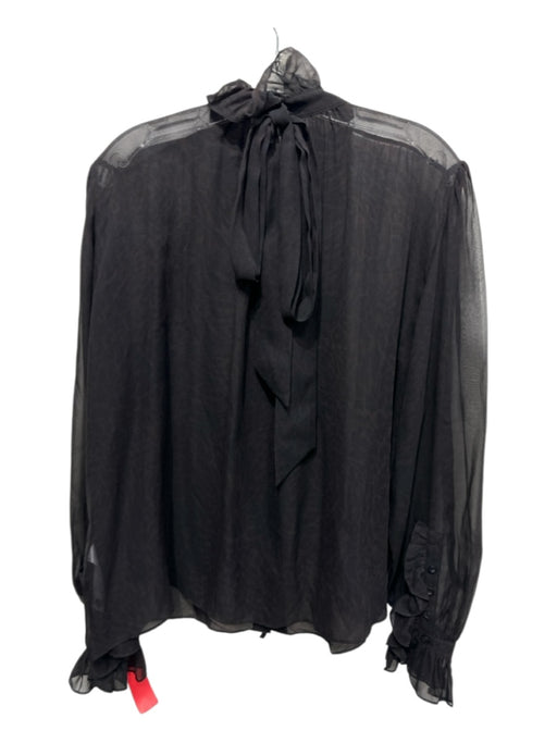 Frame Size M Black & Brown Silk Long Sleeve Animal Print Ruffle Detail Sheer Top Black & Brown / M