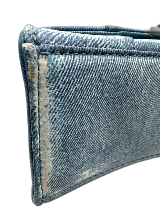 Balenciaga Blue & White Leather Denim Print Crossbody Strap Top Handle Bag Blue & White / Small