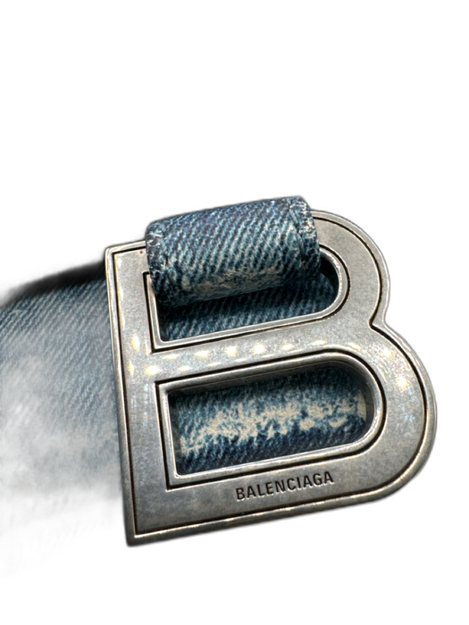 Balenciaga Blue & White Leather Denim Print Crossbody Strap Top Handle Bag Blue & White / Small