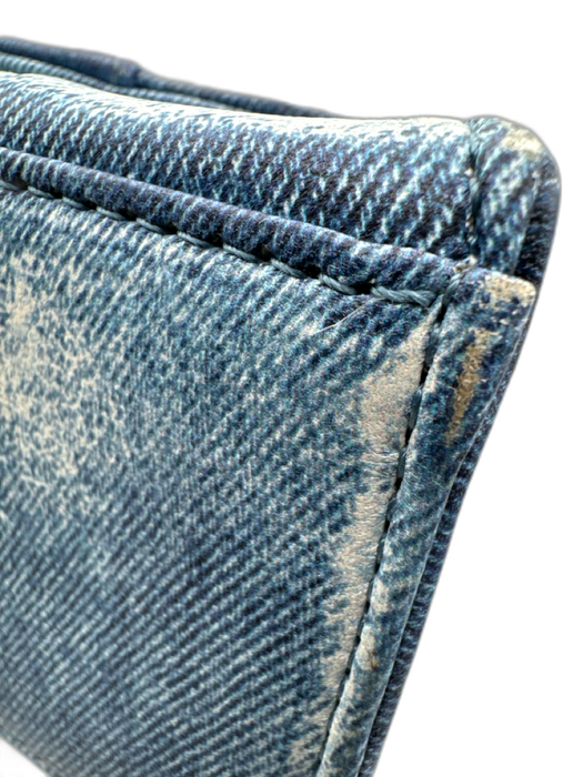 Balenciaga Blue & White Leather Denim Print Crossbody Strap Top Handle Bag Blue & White / Small