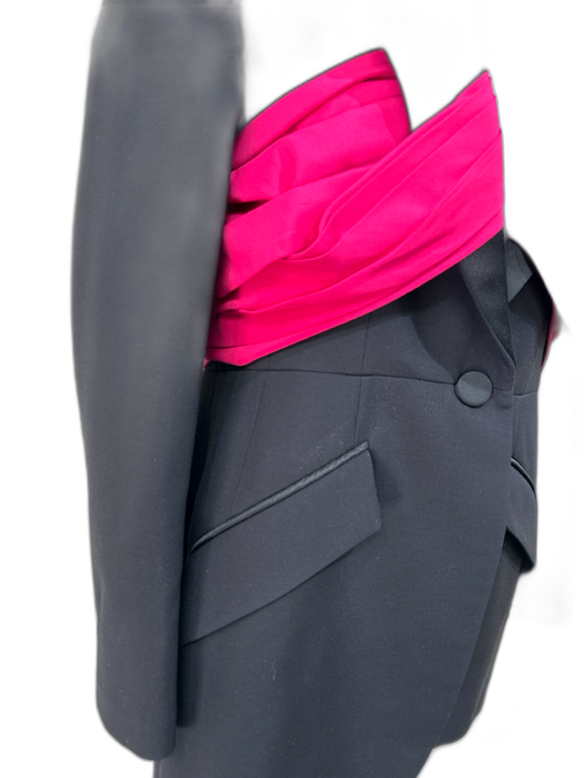 Alexander McQueen Size 44 Black & Pink Wool & Silk Long Sleeve Ribbon Jacket Black & Pink / 44