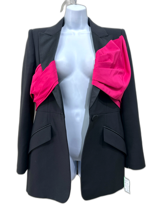 Alexander McQueen Size 44 Black & Pink Wool & Silk Long Sleeve Ribbon Jacket Black & Pink / 44