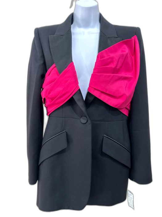 Alexander McQueen Size 44 Black & Pink Wool & Silk Long Sleeve Ribbon Jacket Black & Pink / 44